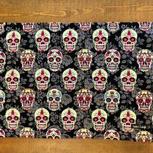 TWO Handmade Reversible Placemats - Sugar skulls